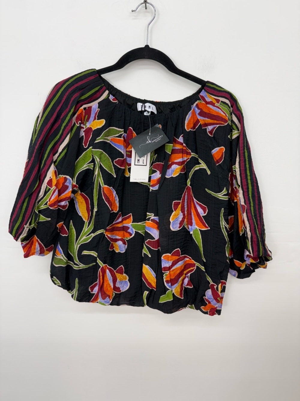 THML Black Floral Cropped Blouse X2